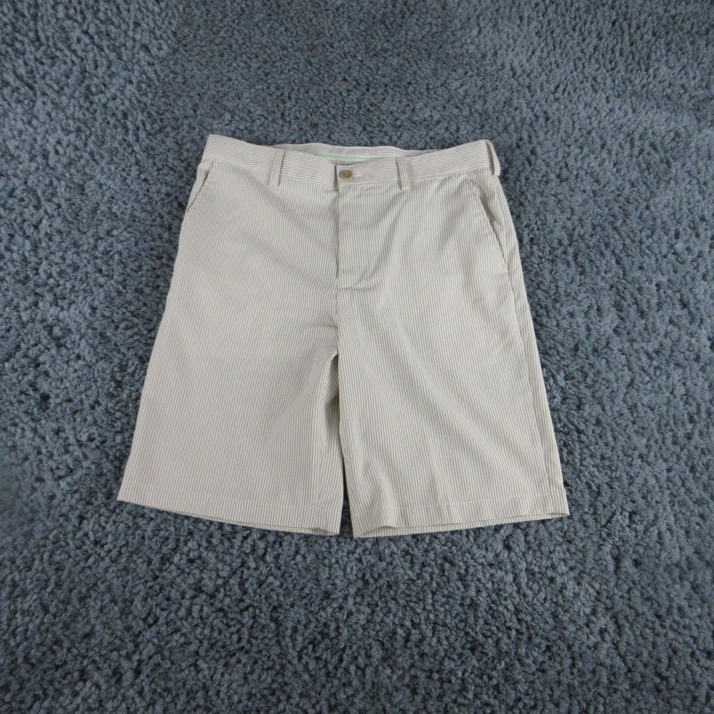 IZOD Shorts Mens 33 Beige White Striped  Bermuda 34x10*